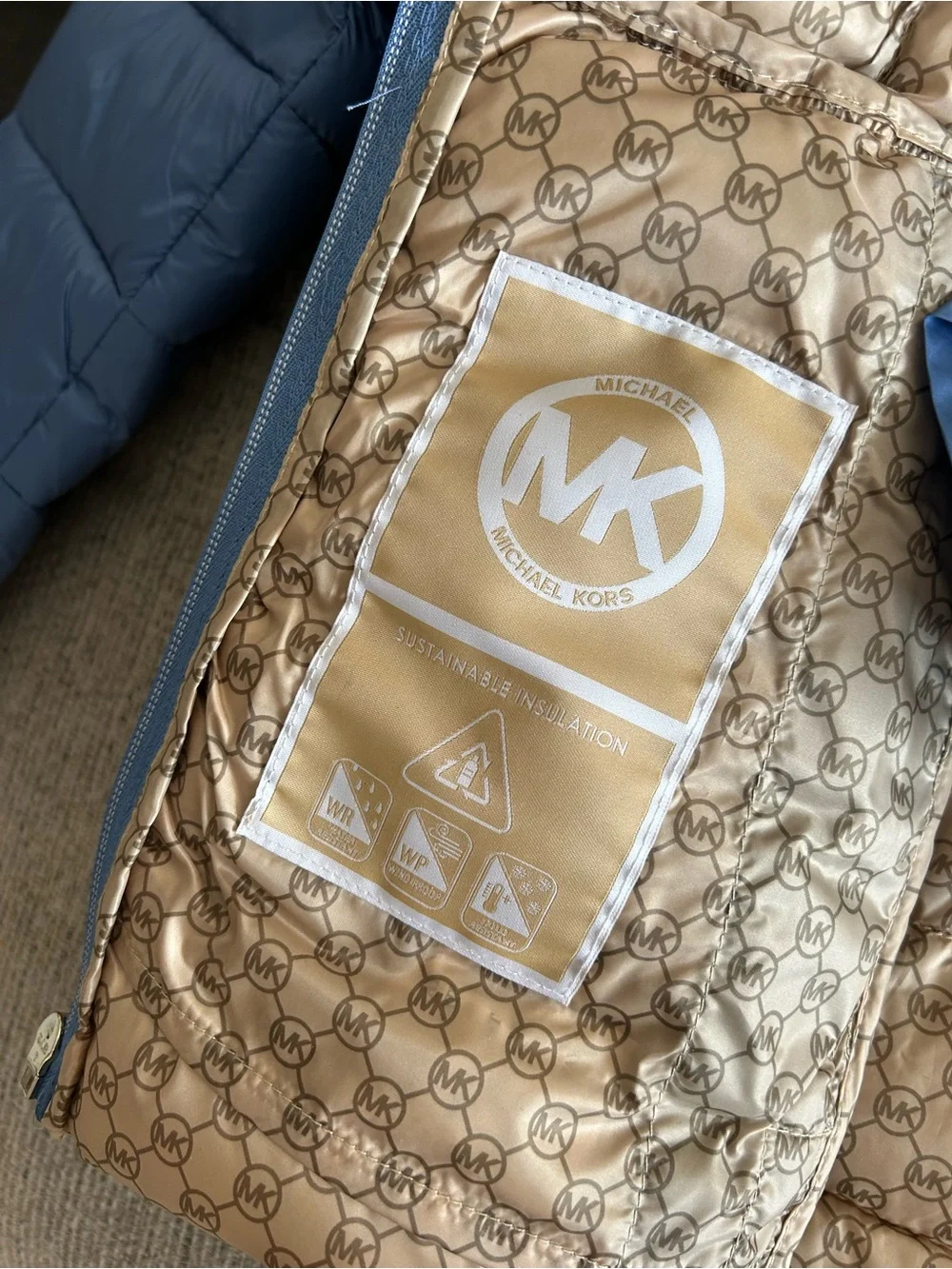 NWOT Michael Kors Blue Hooded Quilted Puffer Jacket